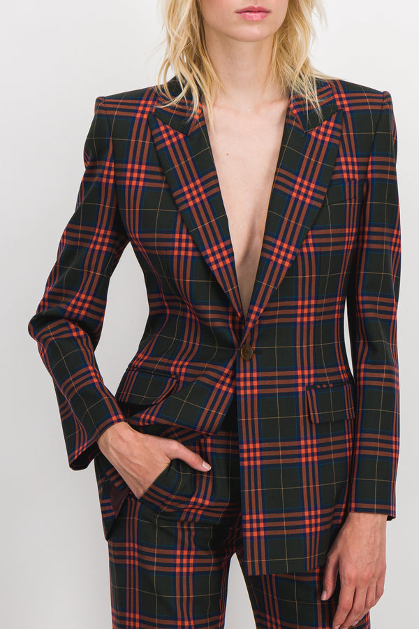 Red check v-neck tailoring blazer