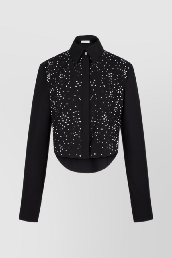 Cropped cotton shirt with studs