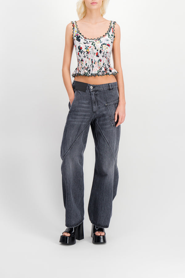 Cropped flower printed top with lace details