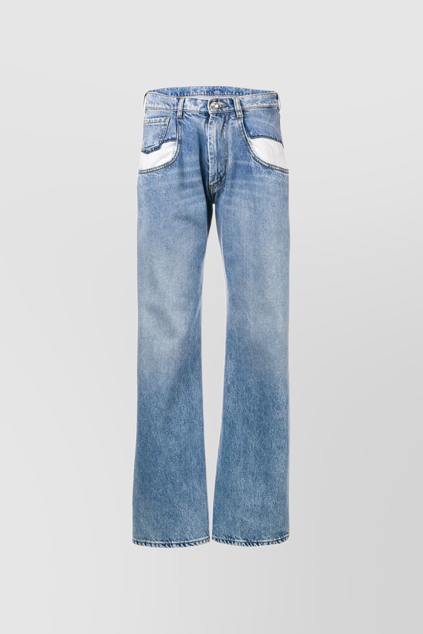Straight leg 5-pocket denim trousers with cut-out pockets